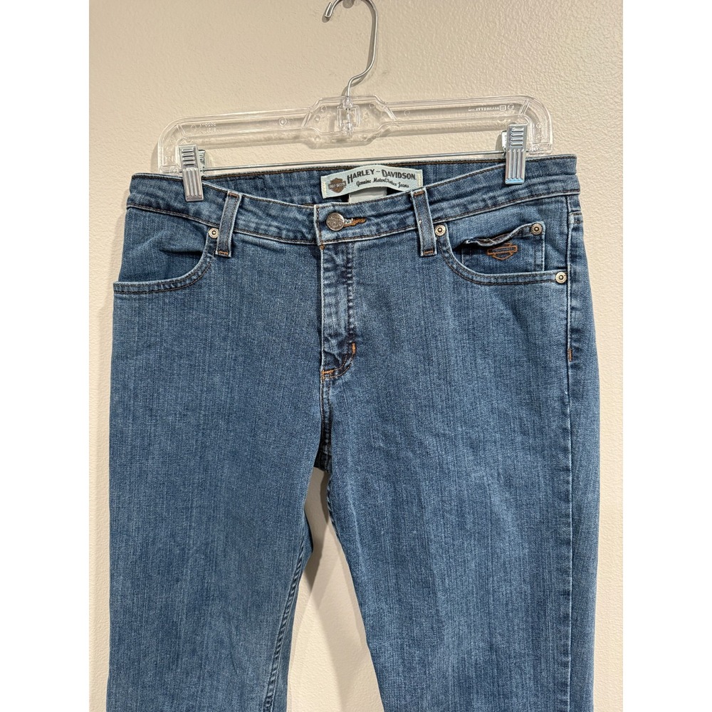Harley Davidson Straight Jeans Women's 8 Petite Blue Denim Stretch Medium‎ Wash - Picture 6 of 11